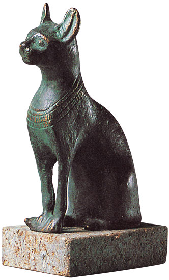 Skulptur 'Kleine Bastetkatze', Metallguss/Stein