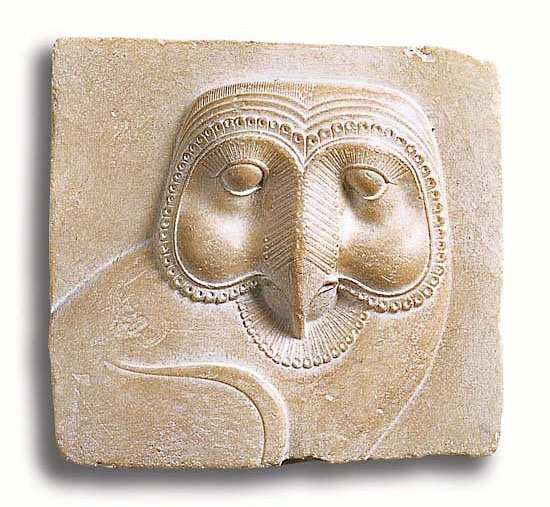 Ägyptisches Sandstein-Relief 'Schleiereule', Version als Wandobjekt
