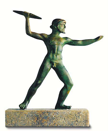 Skulptur 'Zeus als Blitzschleuderer', Metallguss