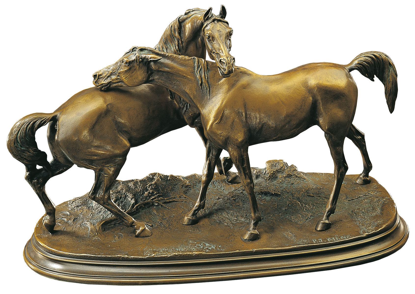 Pierre Jules Mêne: Pferdeskulptur 'Die Umarmung', Kunstbronze