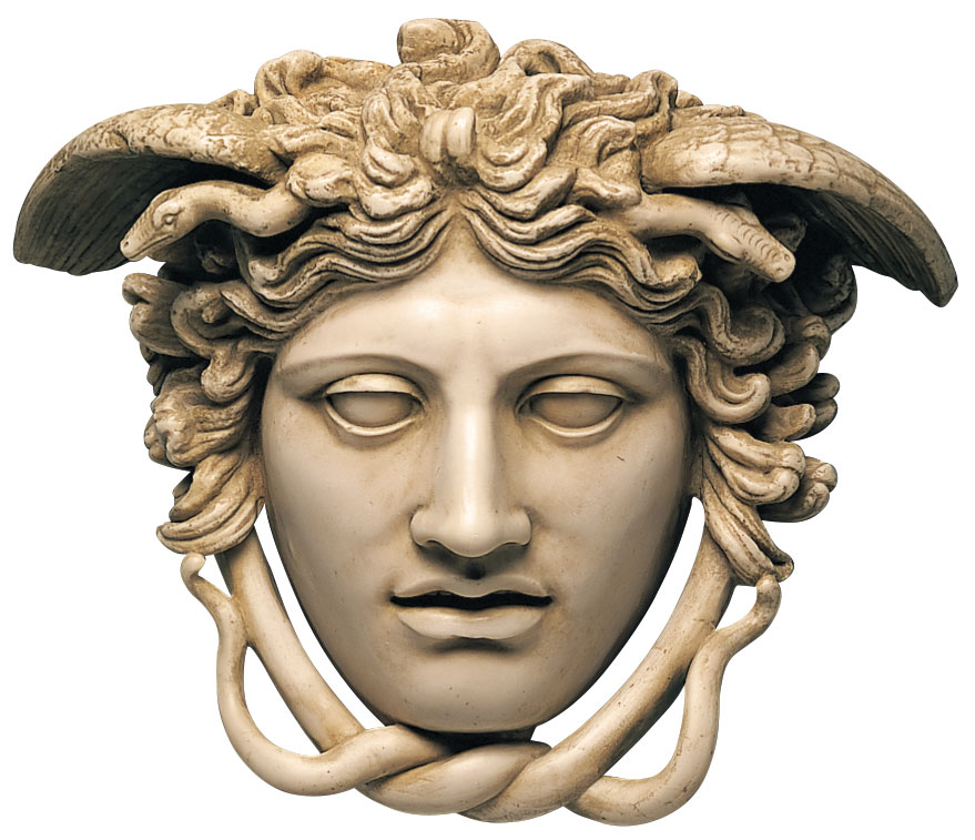 Phidias: Relief 'Haupt der Medusa' (Originalgröße), Kunstmarmor