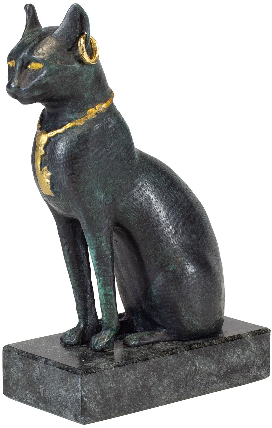 Skulptur 'Bastetkatze mit Collier', Metallguss/Stein, Schmuck