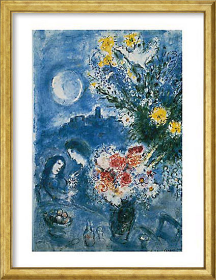 Marc Chagall: Bild 'Abenderinnerung' (1959), Version goldfarben gerahmt