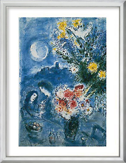 Marc Chagall: Bild 'Abenderinnerung' (1959), Version silberfarben gerahmt