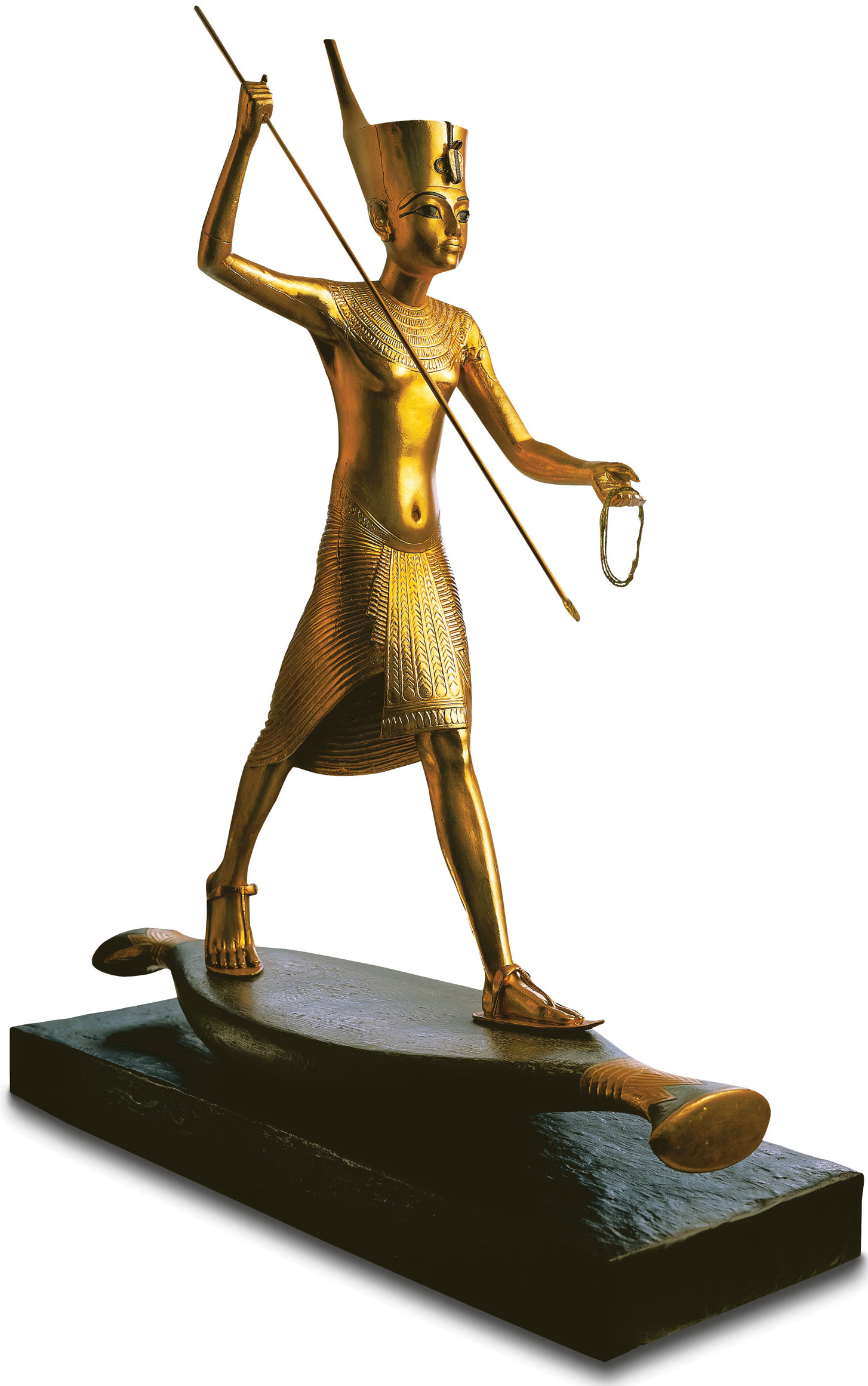 Skulptur 'Tutanchamun mit Harpune', handvergoldet
