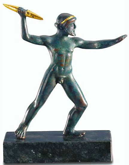 Skulptur 'Zeus als Blitzschleuderer', Metallguss teilvergoldet