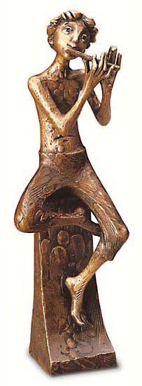 Gartenskulptur 'Flötenspieler', Bronze