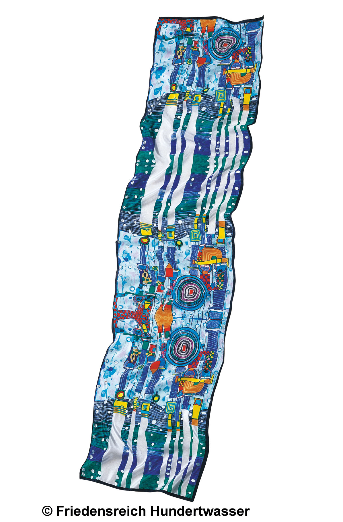 Friedensreich Hundertwasser: (944) Seidenschal 'Blue Blues' mit Silberdruck