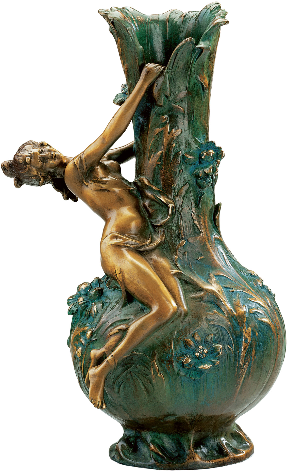 Louis Auguste Moreau: Vase 'Marguerites', Version in Bronze (antikgrün), Skulptur