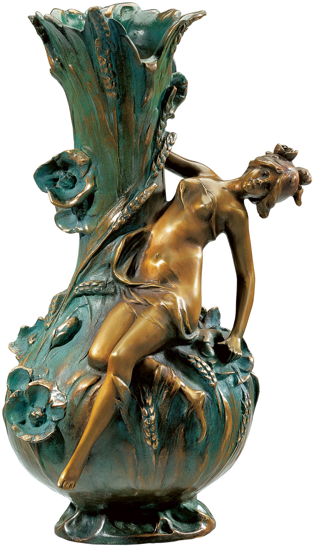 Louis Auguste Moreau: Vase 'Coquelicot', Version in Bronze (antikgrün), Skulptur