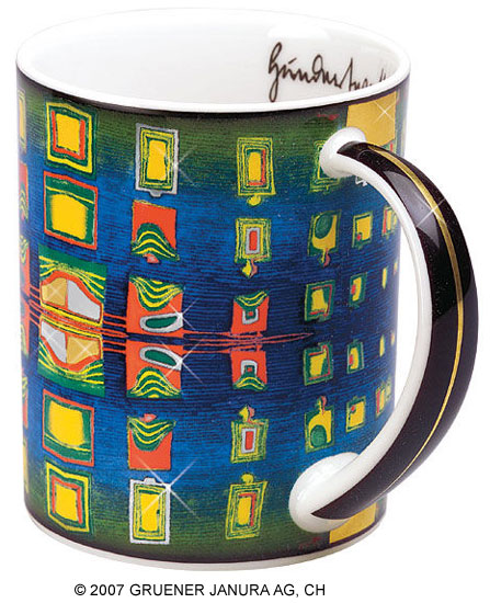 Friedensreich Hundertwasser: Magic Mug 'Window's homesickness' - Heimweh der Fenster, Porzellan