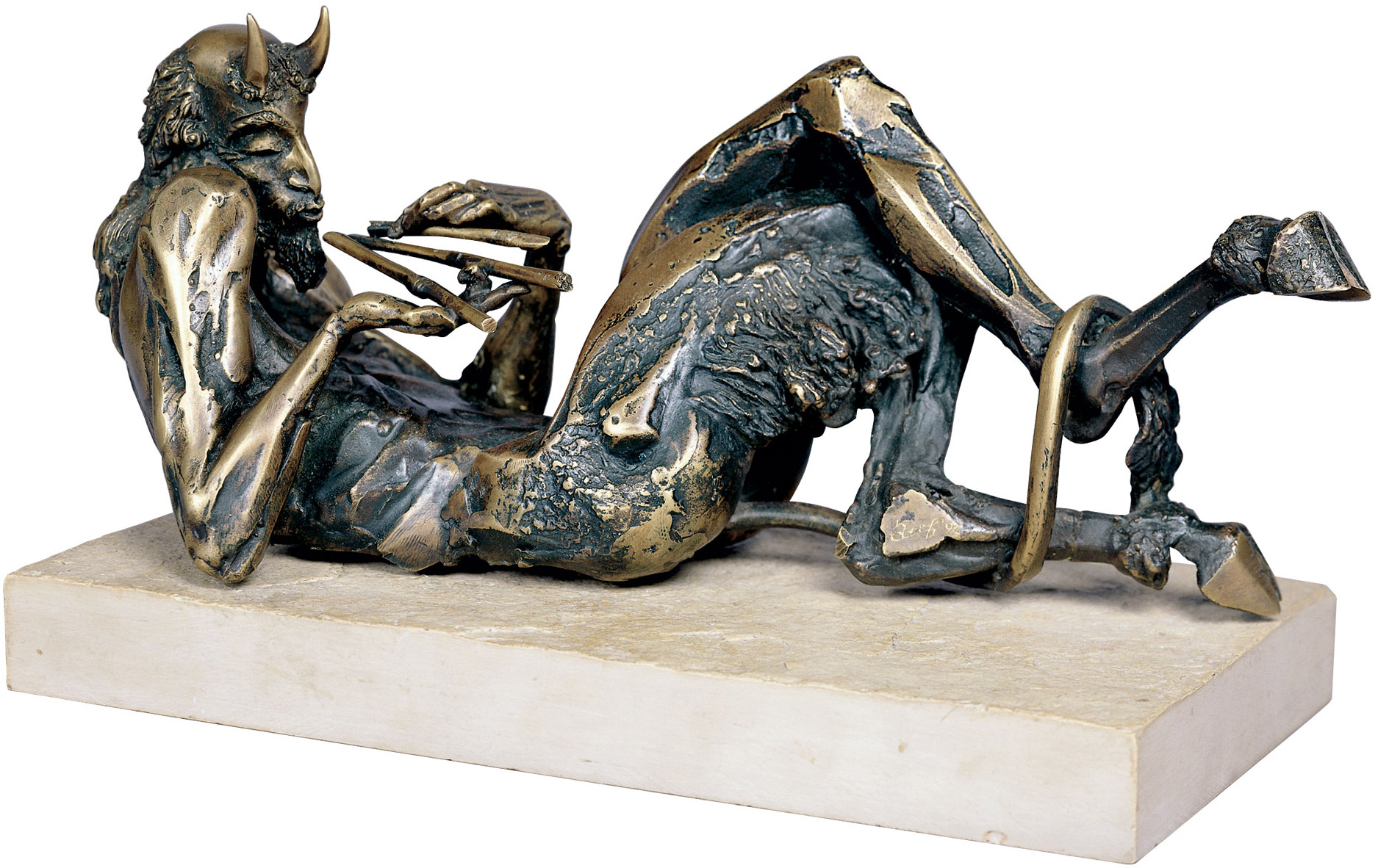 Nikolay Anev: Skulptur 'Pan', Bronze auf Naturstein