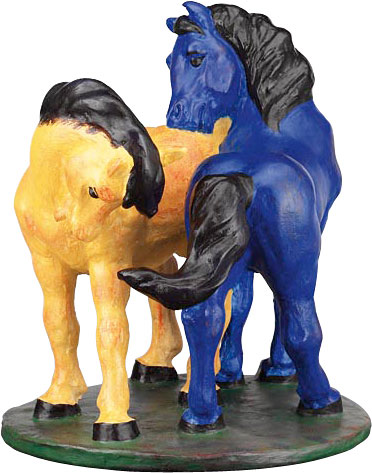 Franz Marc: Skulptur 'Zwei Pferde' (1908/1909), Version in Kunstguss handbemalt