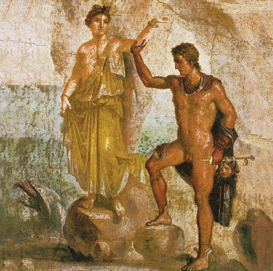 Wandmalerei aus Pompeji: Bild 'Perseus und Andromeda', auf Keilrahmen