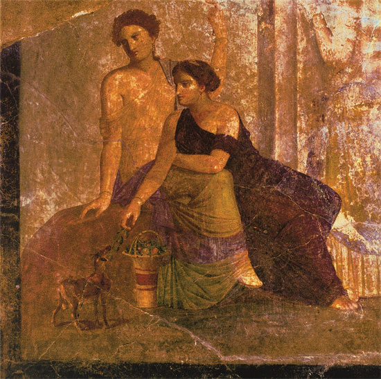 Wandmalerei aus Pompeji: Bild 'Zwei Frauen', auf Keilrahmen