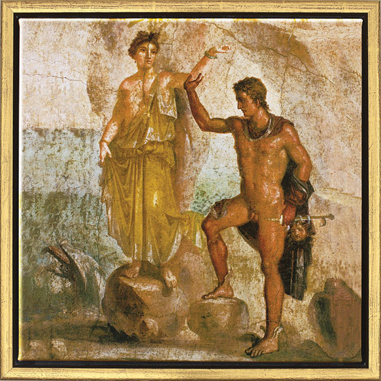 Wandmalerei aus Pompeji: Bild 'Perseus und Andromeda', gerahmt