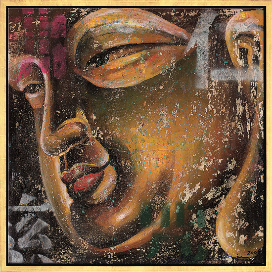 Ma Tse Lin: Bild 'Kleiner Buddha, gold', gerahmt