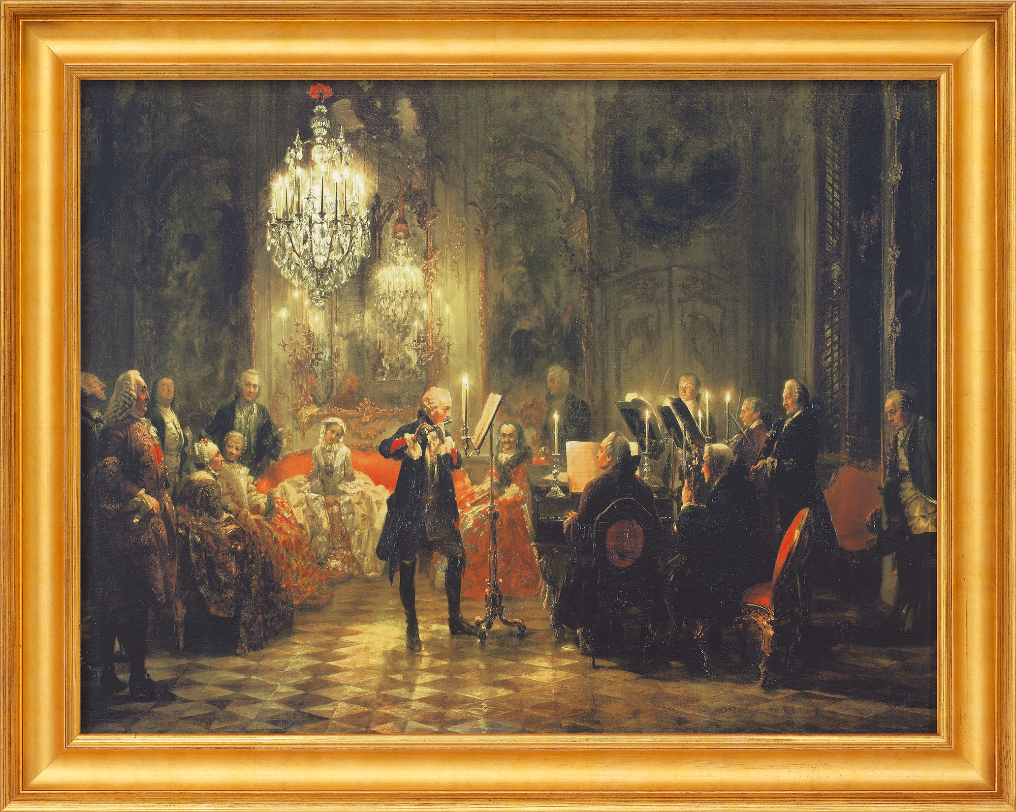 Adolph von Menzel: Bild 'Das Flötenkonzert Friedrichs des Großen' (1852), gerahmt