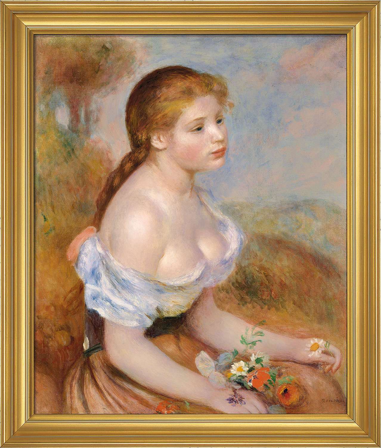 Auguste Renoir: Bild 'Mädchen mit Margeriten' (1889), gerahmt
