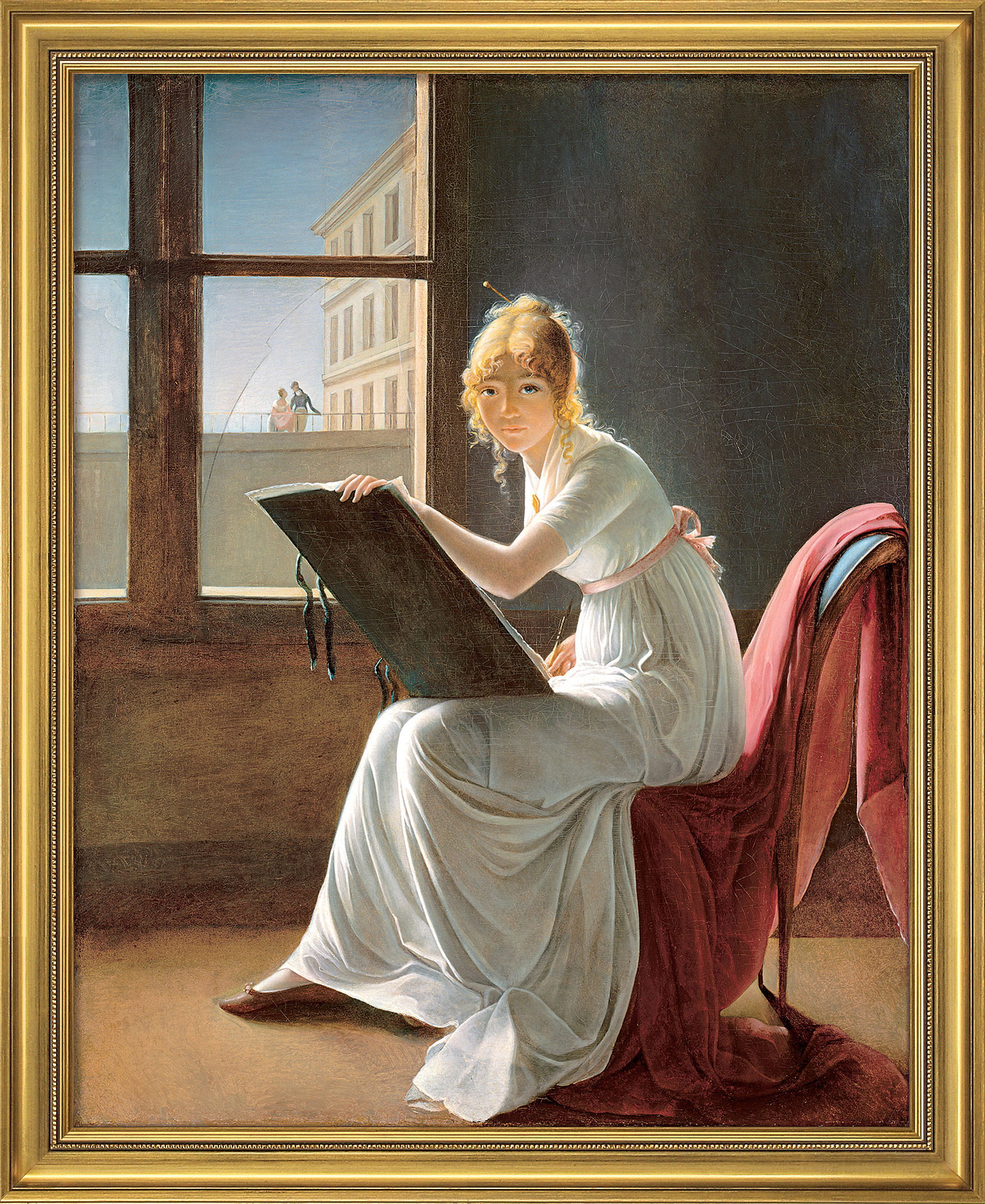 Marie-Denise Villers: Bild 'Zeichnende junge Frau' (1801), gerahmt