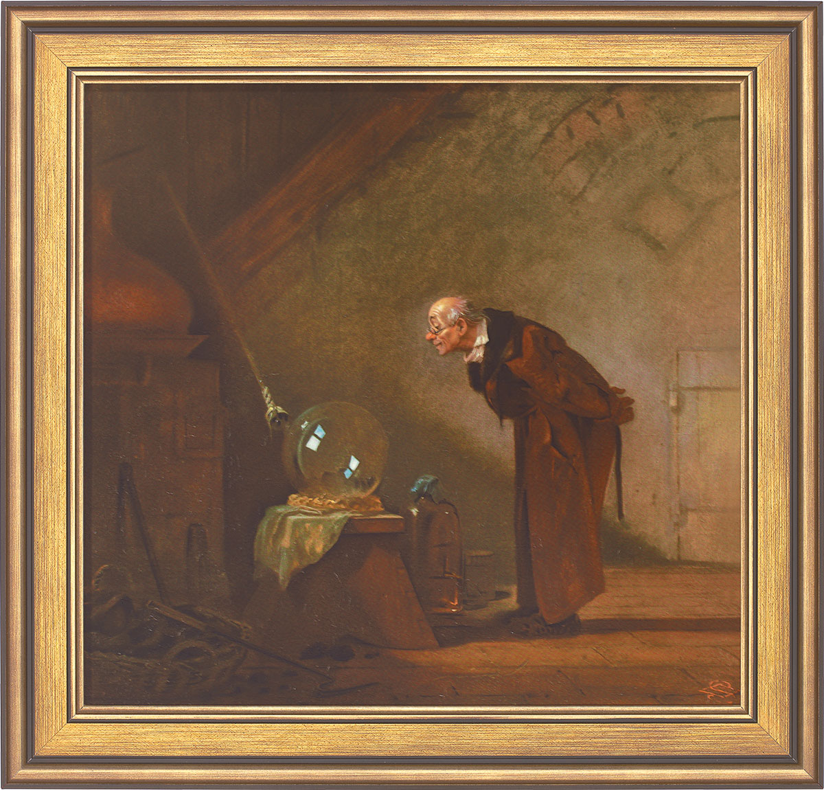 Carl Spitzweg: Bild 'Der Alchimist' (1860), gerahmt