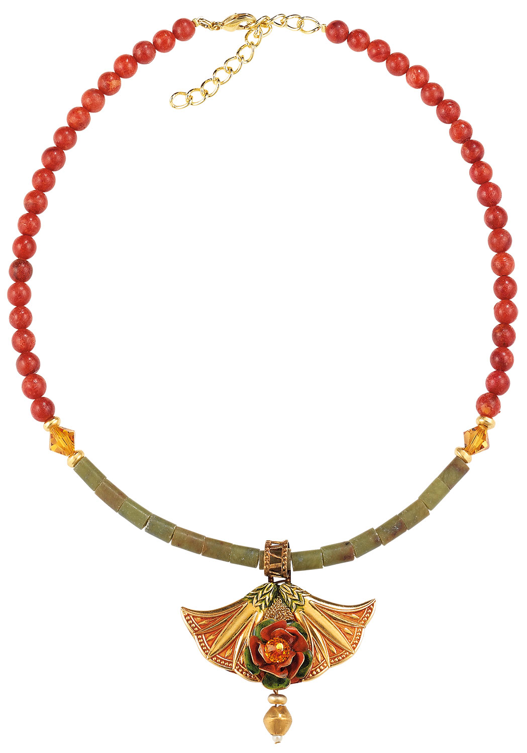 Petra Waszak: Collier 'Der Rosenstrauch' mit Serpentin-Korallenkette - nach Monet, Schmuck