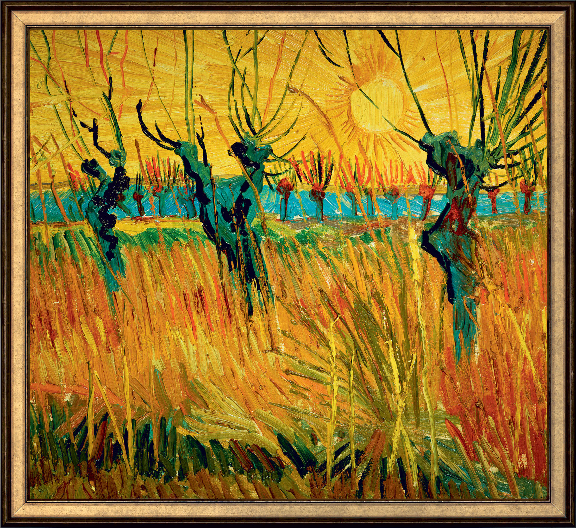Vincent van Gogh: Bild 'Weiden bei Sonnenuntergang' (1888), gerahmt