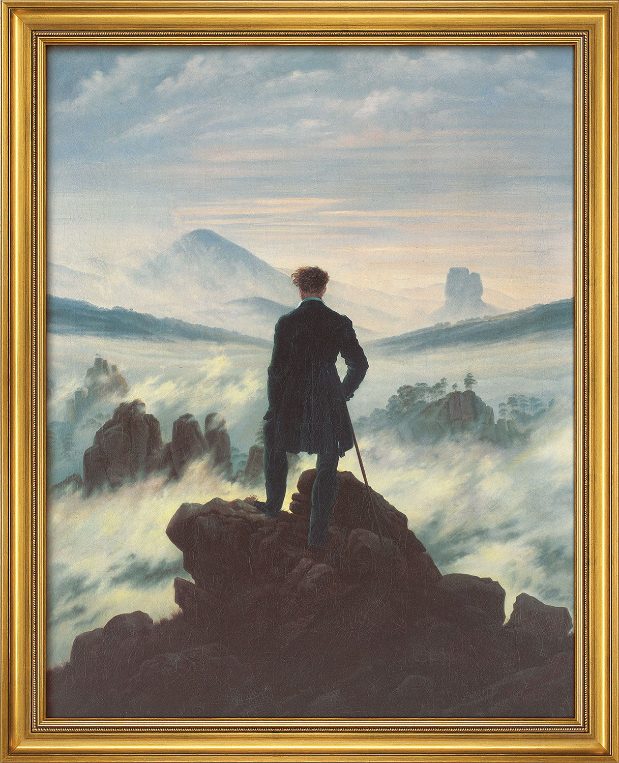 Caspar David Friedrich: Bild 'Der Wanderer über dem Nebelmeer' (1818), gerahmt