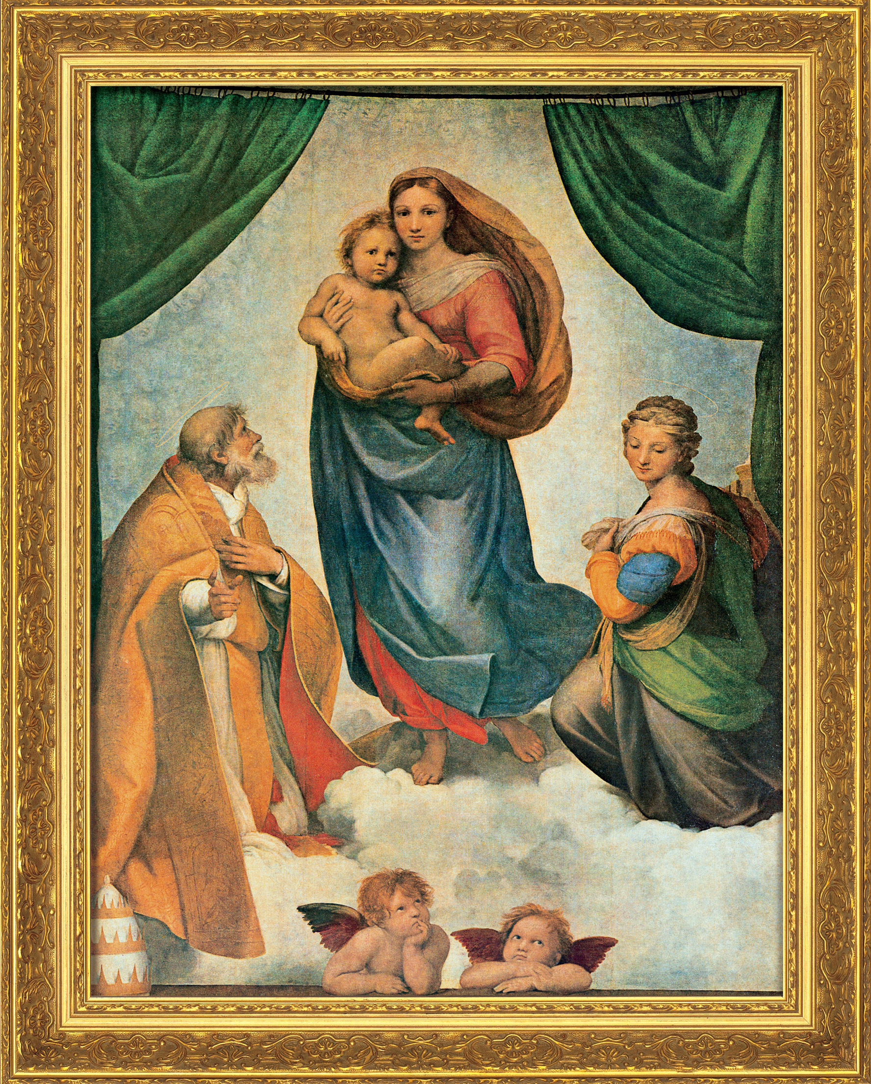 Raffaelo Santi: Bild 'Sixtinische Madonna' (um 1513), gerahmt
