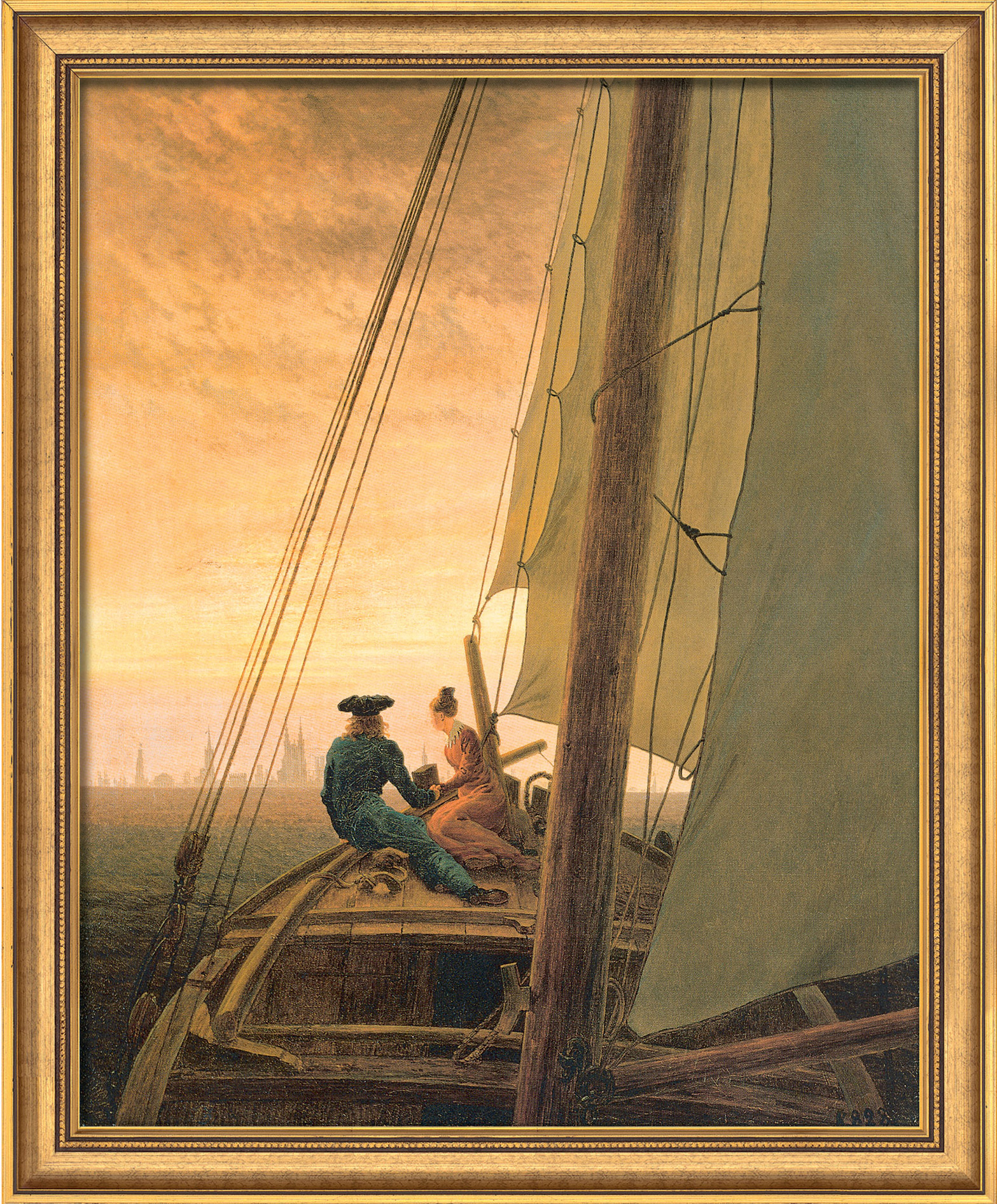 Caspar David Friedrich: Bild 'Auf dem Segler' (1818), gerahmt