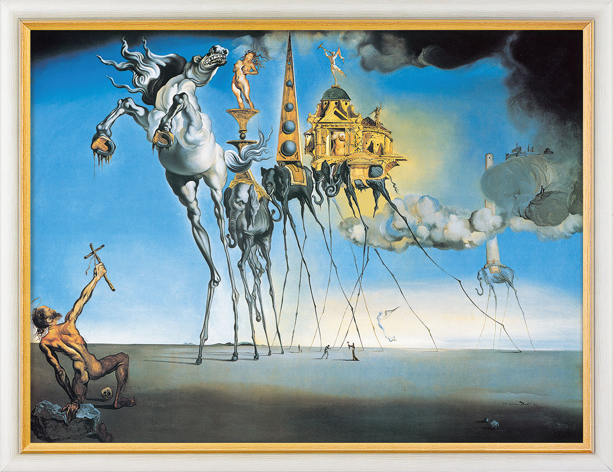 Salvador Dalí: Bild 'Die Versuchung des Heiligen Antonius' (1946), gerahmt