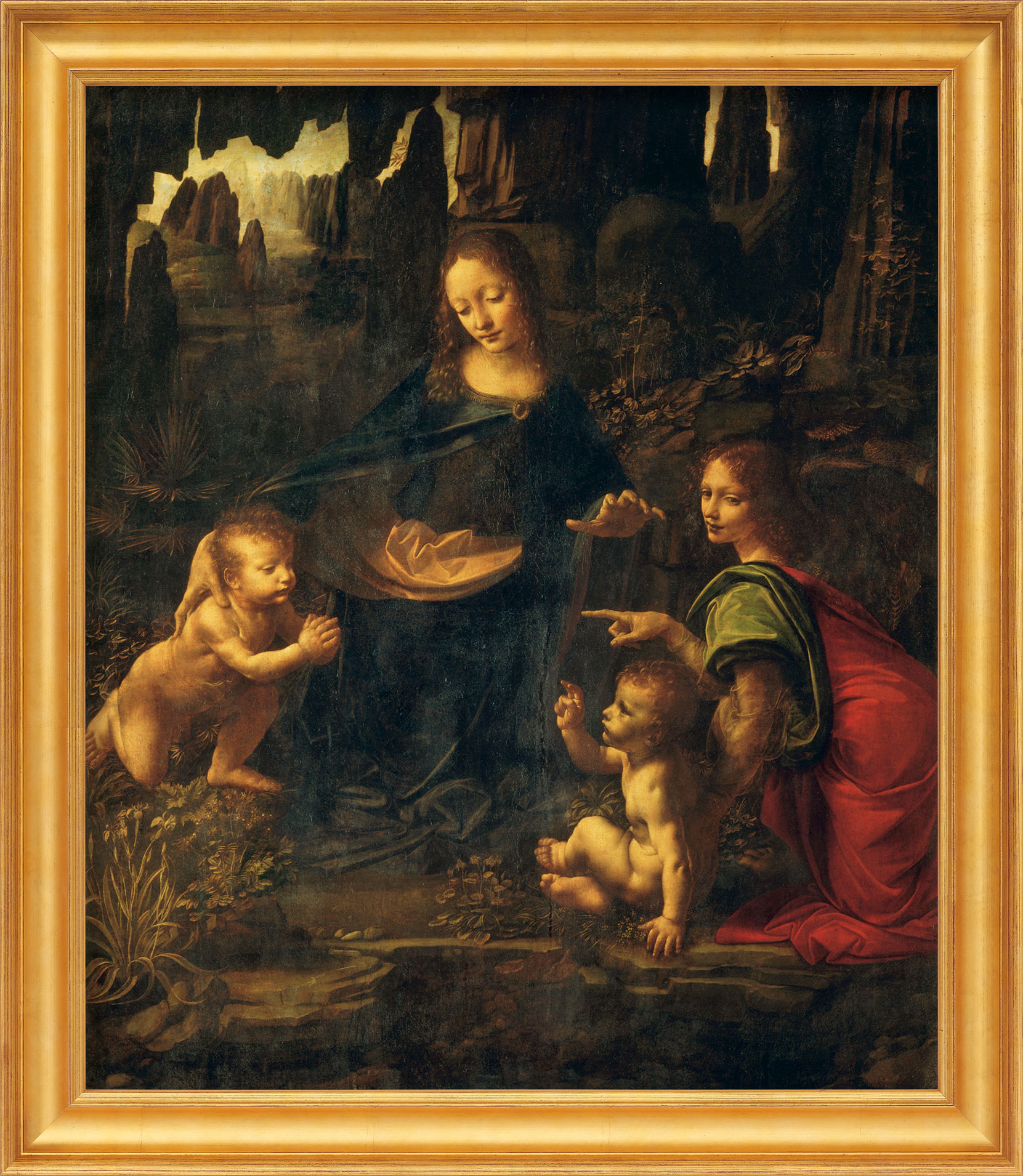 Leonardo da Vinci: Bild 'Madonna in der Felsengrotte' (1483-1486), gerahmt