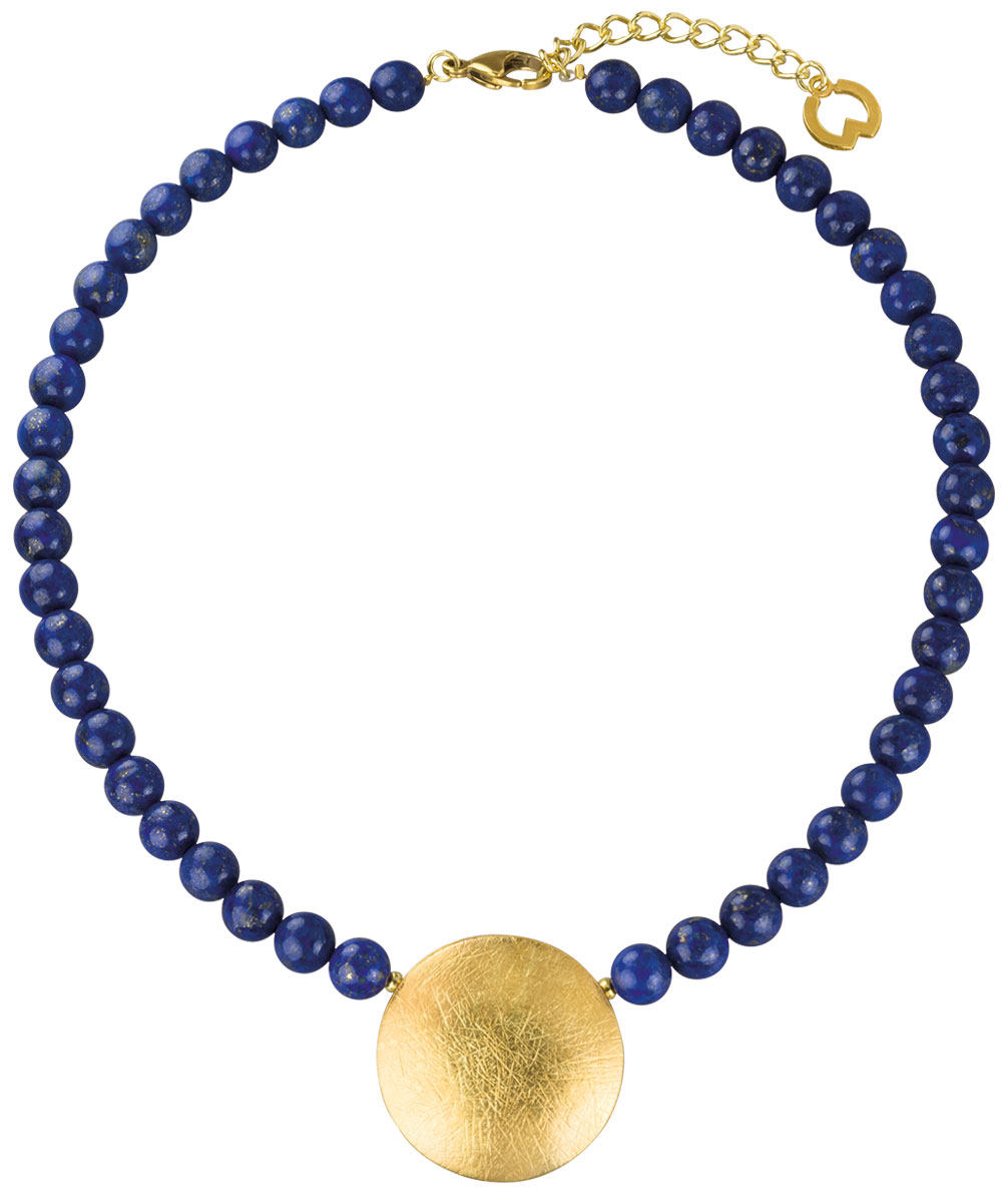 Petra Waszak: Collier 'Sonnenscheibe' mit Lapislazuli-Perlen, Schmuck