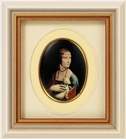 Leonardo da Vinci: Miniatur-Porzellanbild 'Dame mit Hermelin' (1488-90), gerahmt