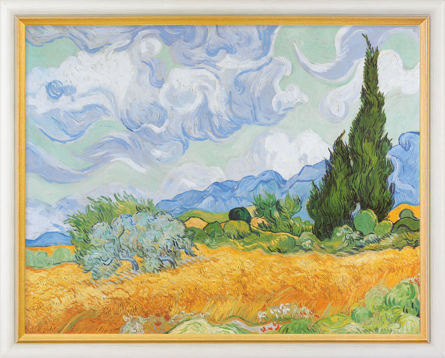 Vincent van Gogh: Bild 'Weizenfeld mit Zypressen' (1889), gerahmt