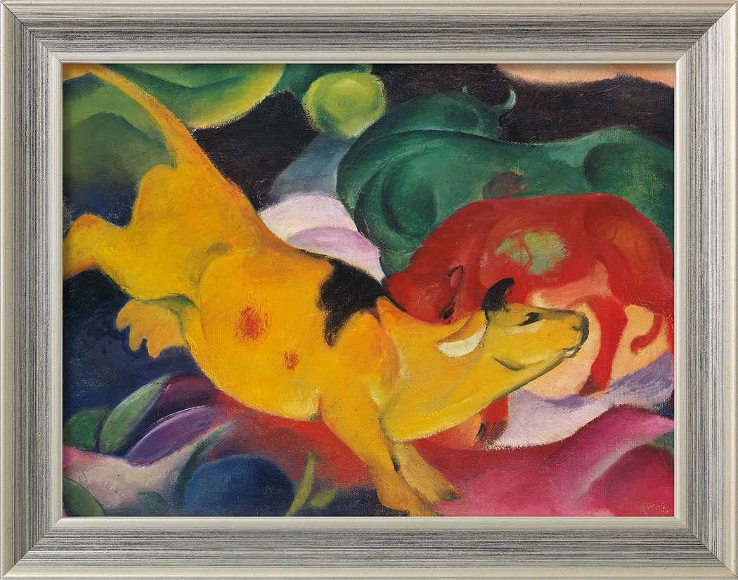 Franz Marc: Bild 'Kühe gelb-rot-grün' (1912), gerahmt