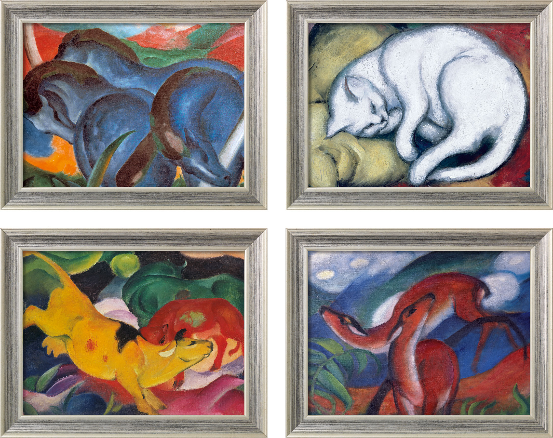 Franz Marc: 4 Tierbilder im Set, gerahmt