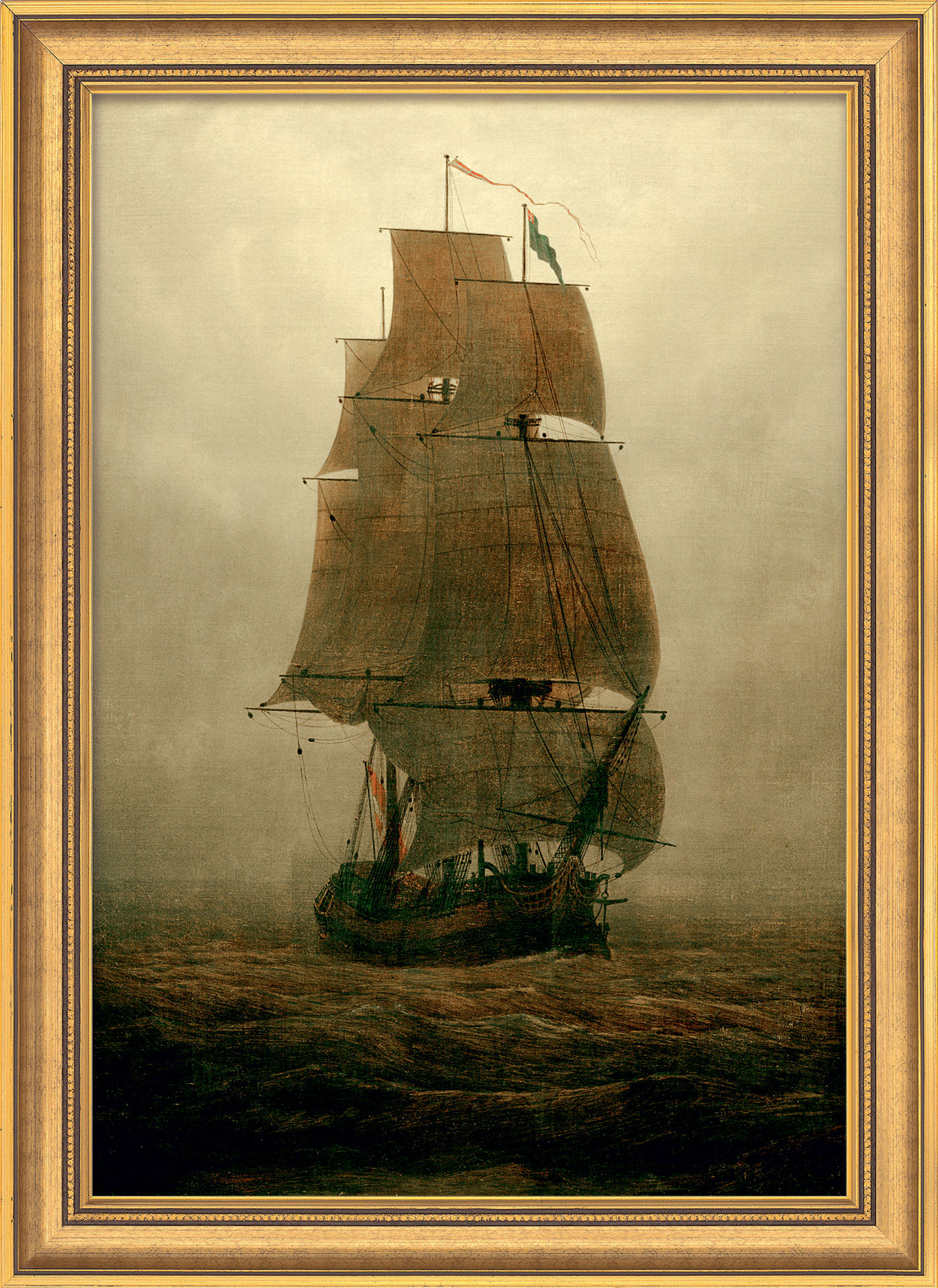 Caspar David Friedrich: Bild 'Segelschiff im Nebel' (1815), gerahmt