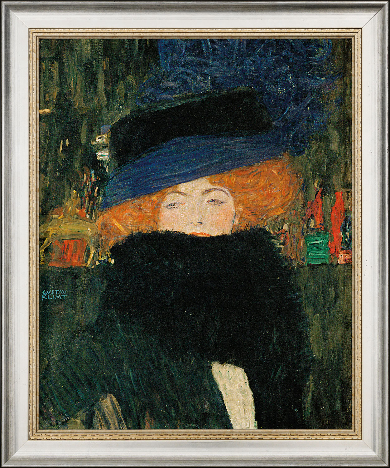 Gustav Klimt: Bild 'Bildnis einer Frau mit Hut und Federboa' (1909), gerahmt