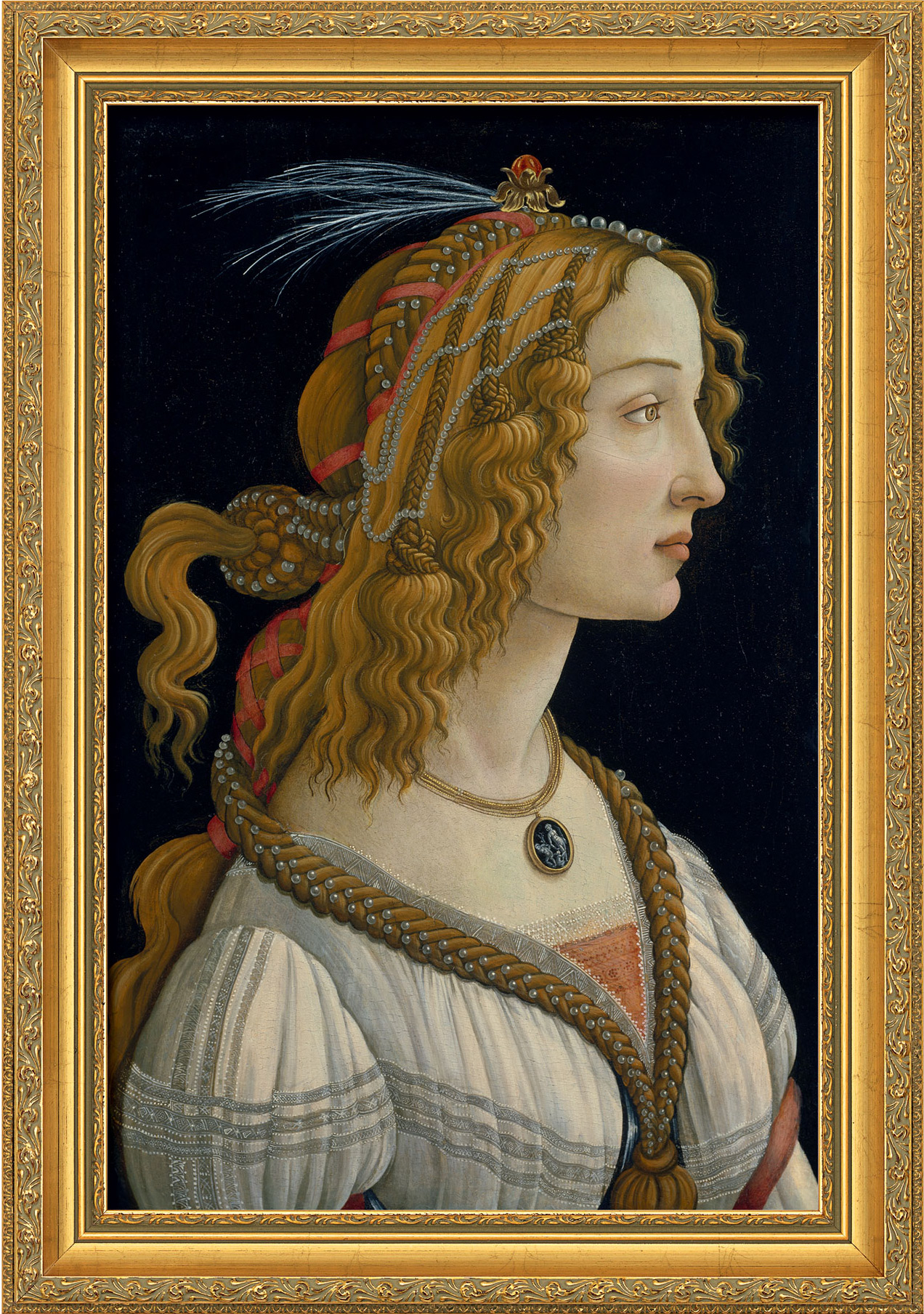 Sandro Botticelli: Bild 'Weibliches Idealbildnis' (ca. 1480), gerahmt