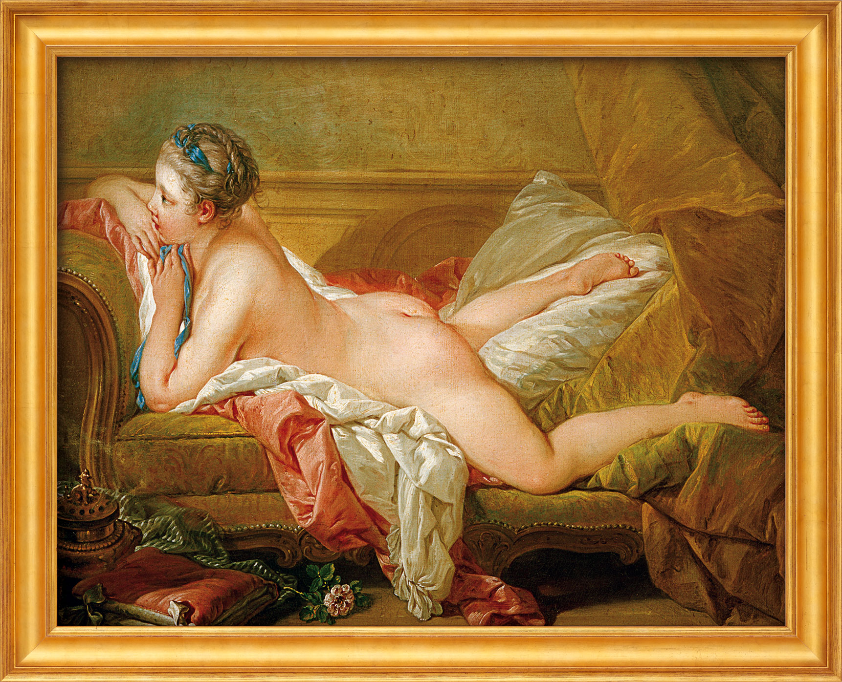 Francois Boucher: Bild 'Ruhendes Mädchen' (1752), gerahmt