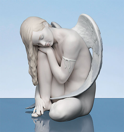 Lladró: Porzellanfigur 'Sitzender Engel', handbemalt, Skulptur