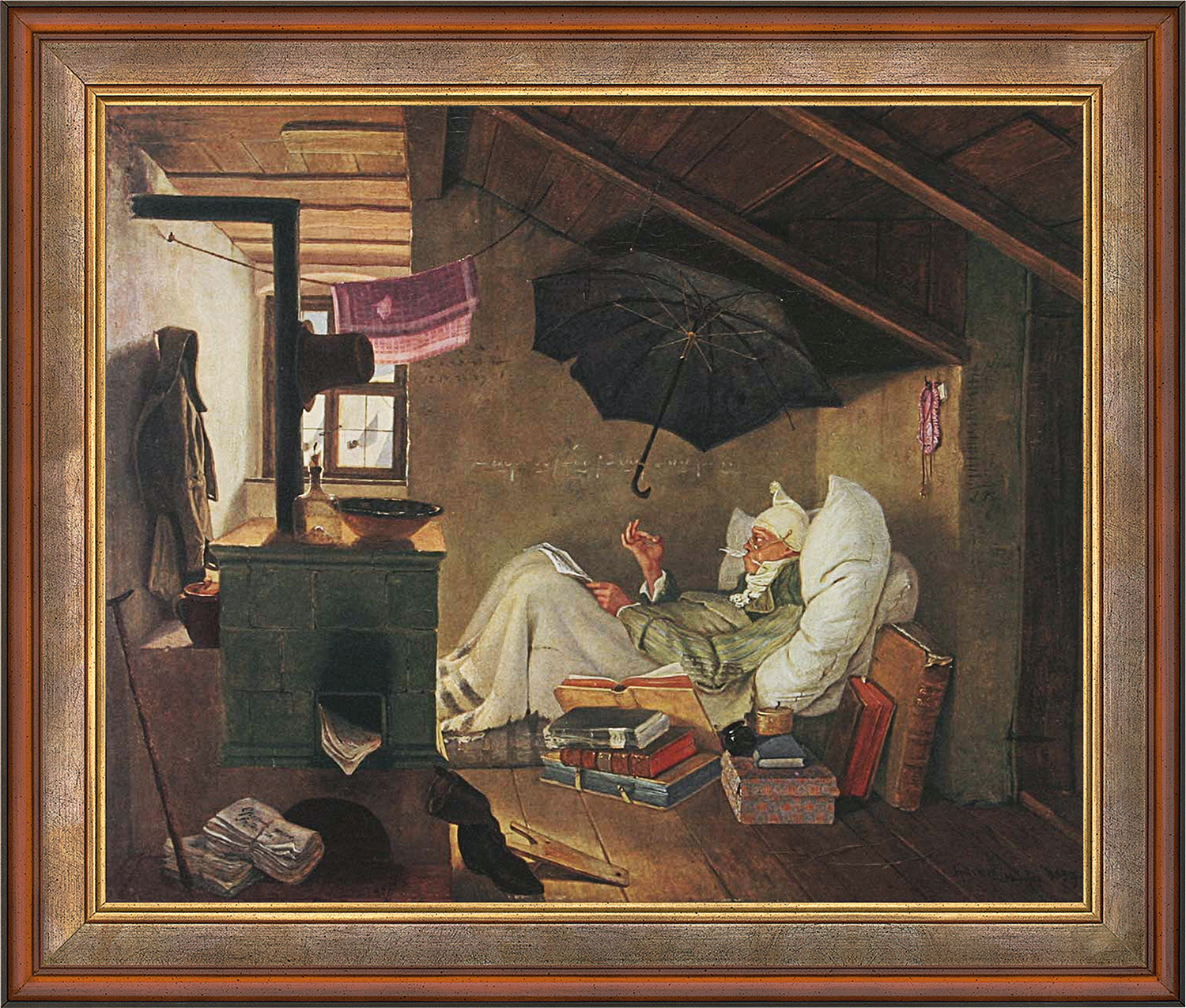 Carl Spitzweg: Bild 'Der arme Poet' (1839), gerahmt
