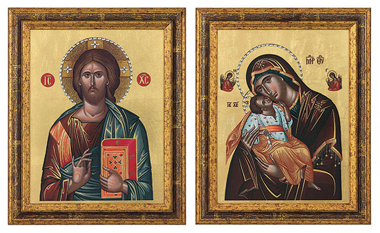 2 Bilder 'Christus Pantokrator' + 'Madonna Glikofilussa' im Set, gerahmt