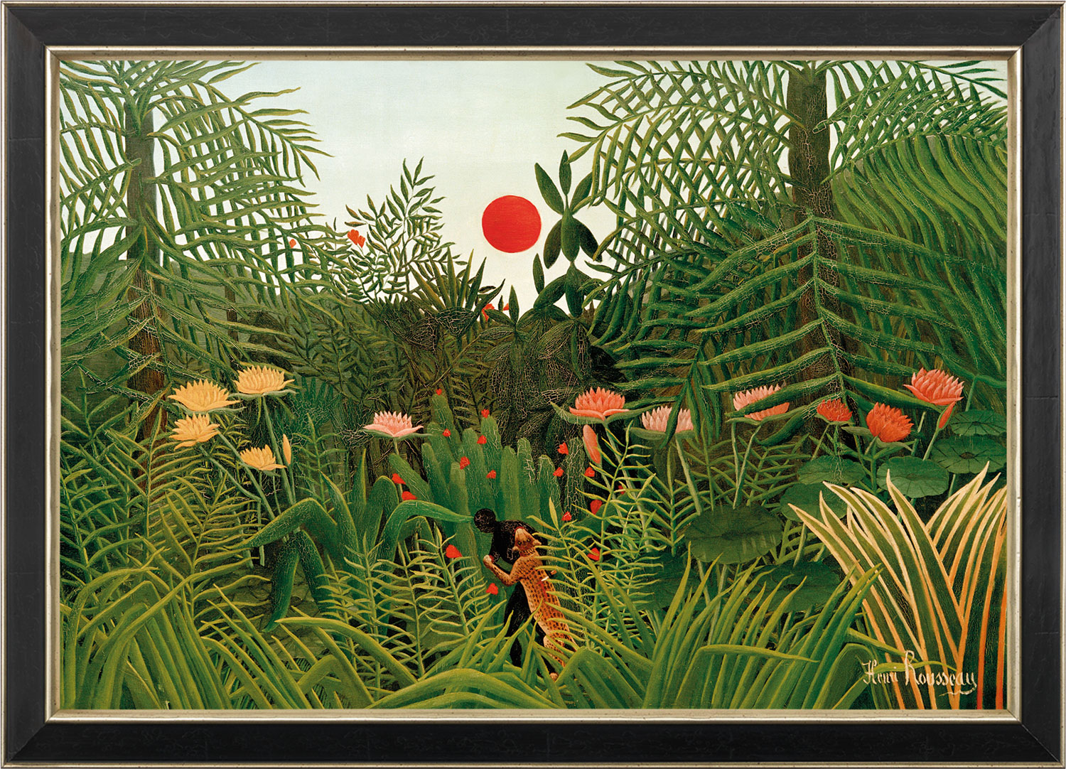 Henri Rousseau: Bild 'Urwaldlandschaft mit untergehender Sonne' (1910), gerahmt