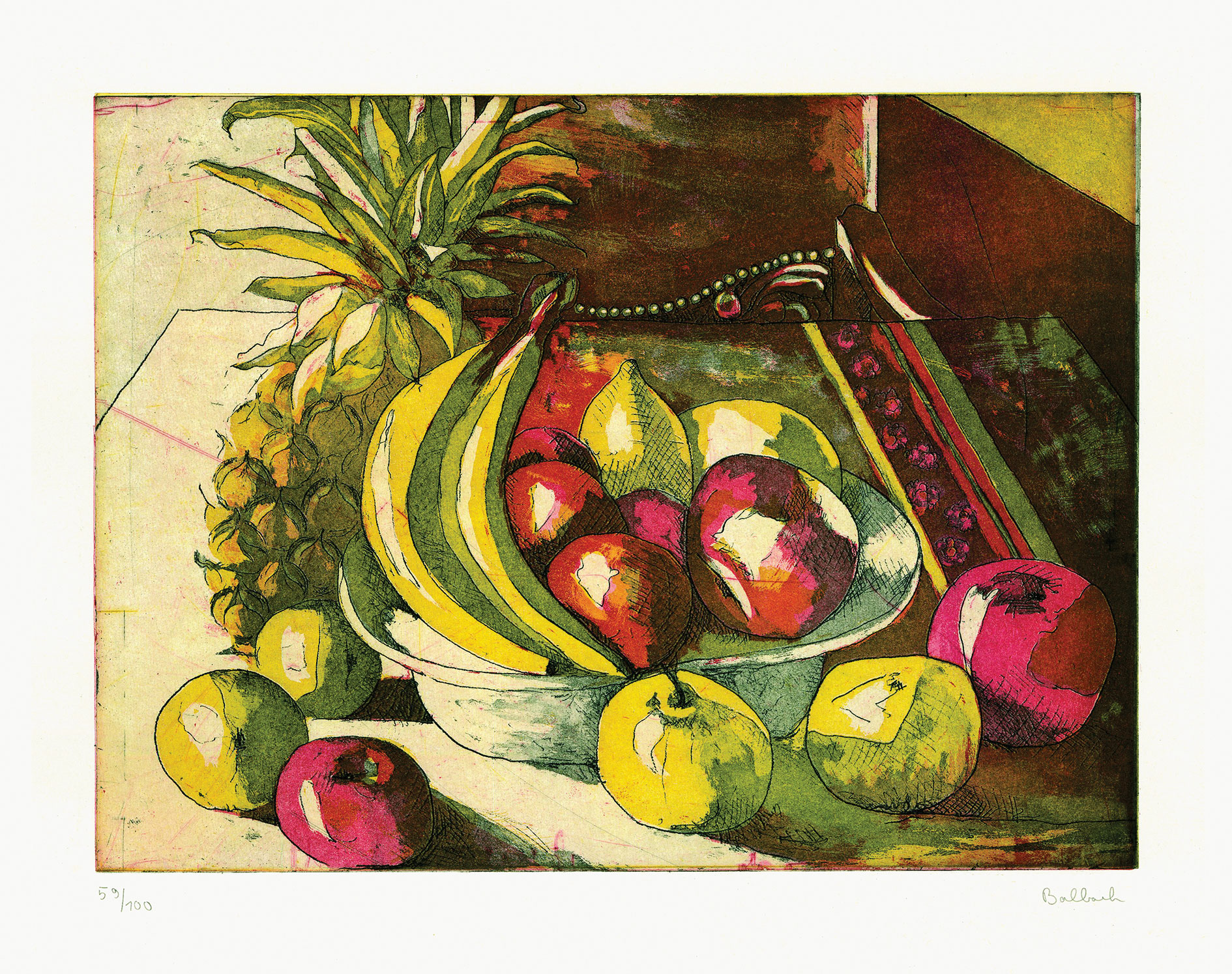 Petra Balbach: Bild 'Stillleben mit Ananas' (1996), ungerahmt