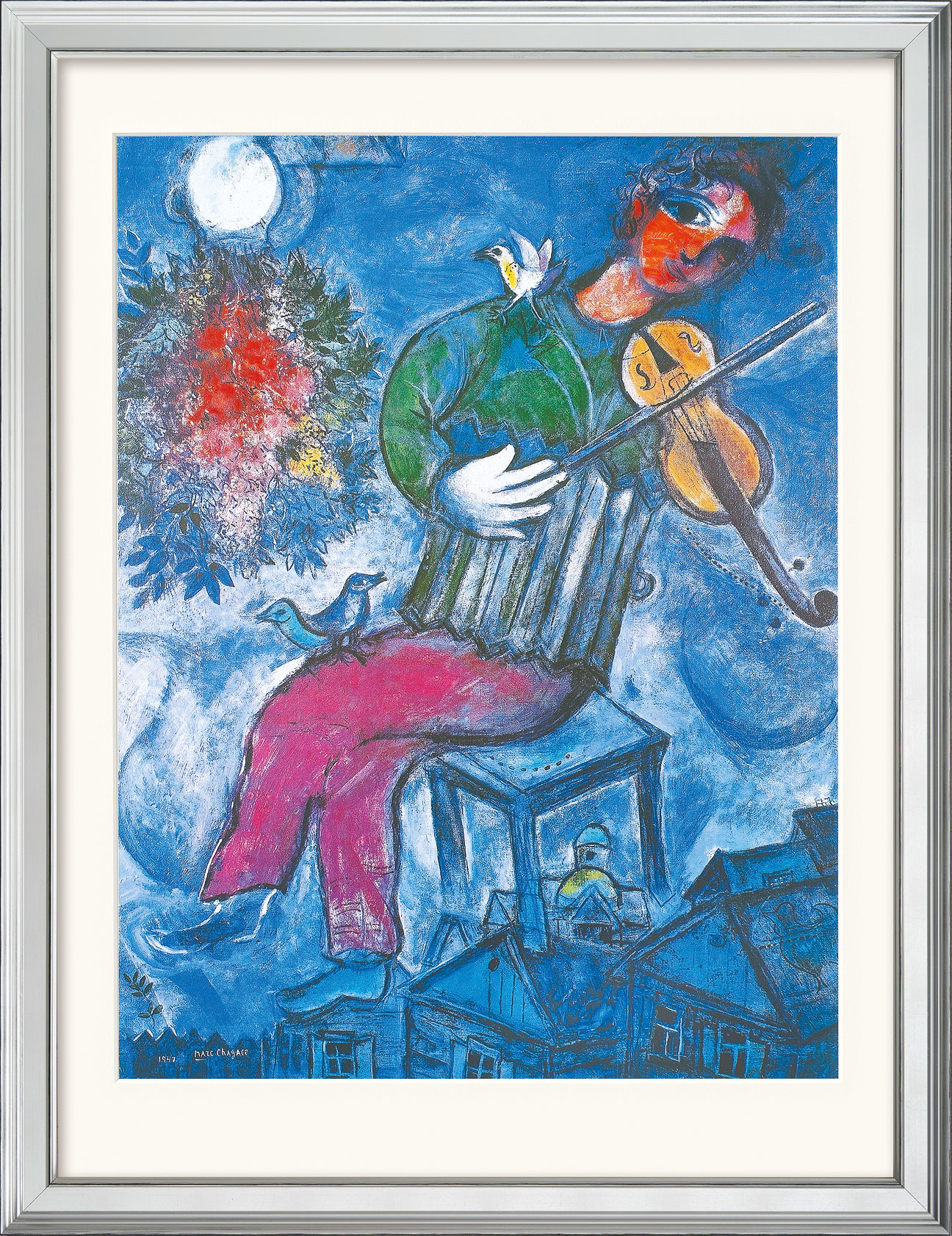 Marc Chagall: Bild 'Le Violoniste Bleu' (1947), gerahmt