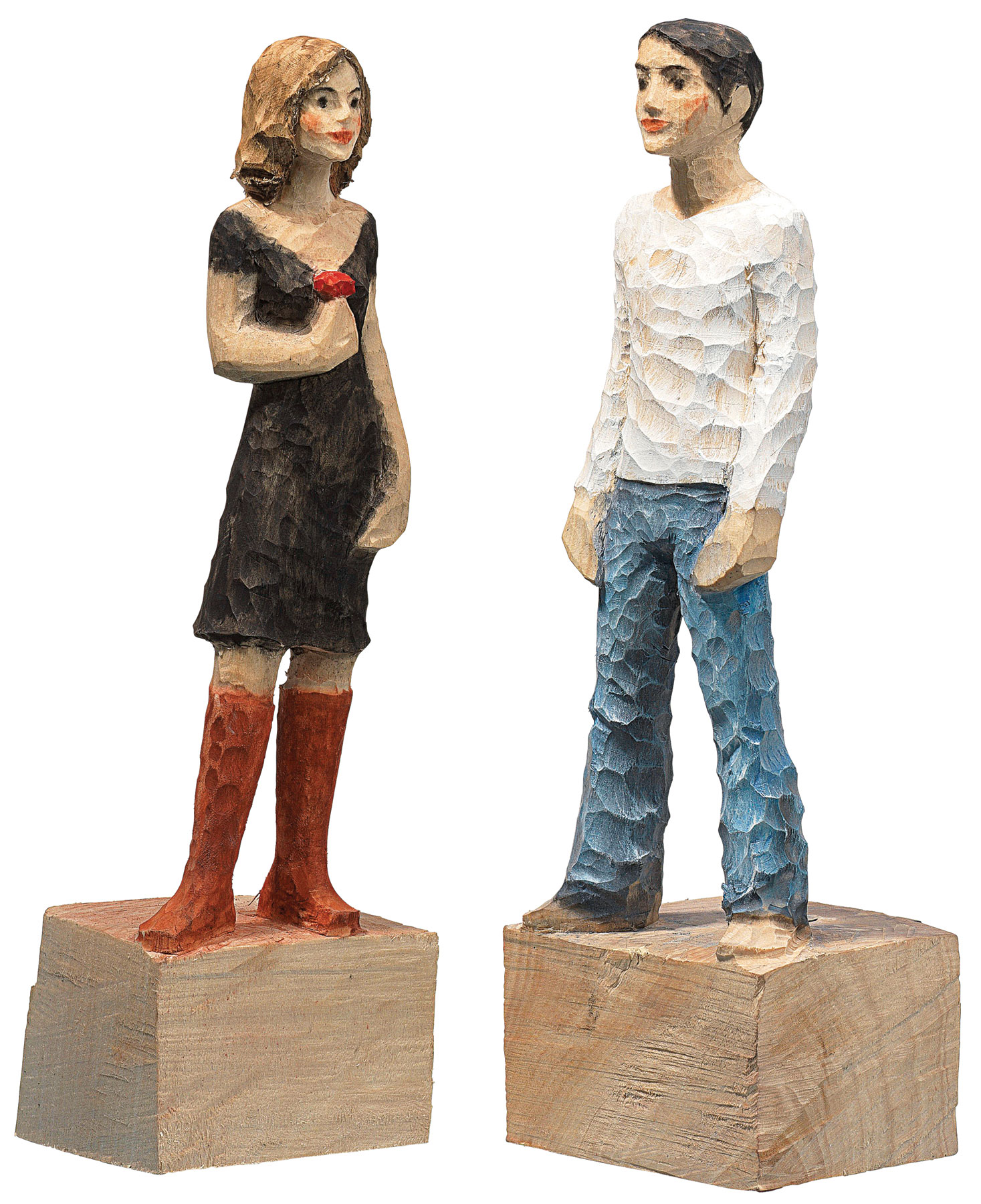 Michael Pickl: Skulpturenpaar 'Frau' + 'Mann' im Set, Kunstguss Holzfinish