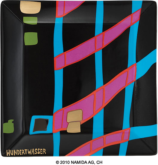 Friedensreich Hundertwasser: Gabenschale 'Detail of Infinity' (19 x 19 cm, schwarz)