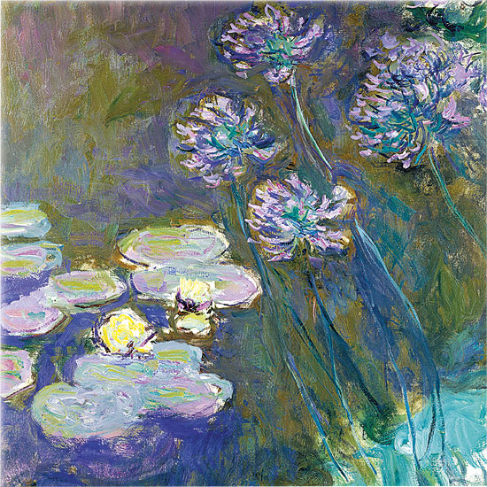 Claude Monet: Wandobjekt 'Gelbe Seerosen und Agapanthus', Glas